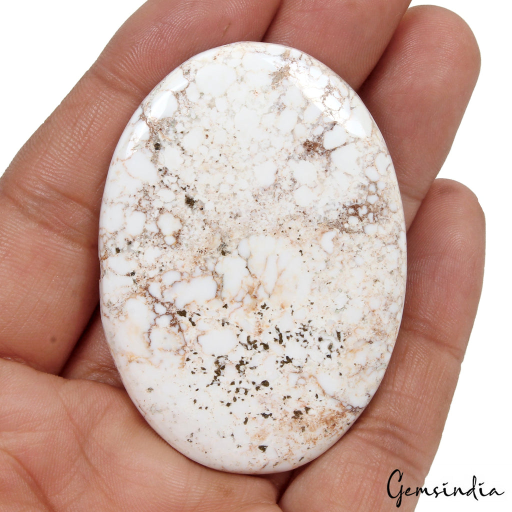 165 Ct Natural Untreated White Buffalo Turquoise Oval Cab Loose Gem For Pendant