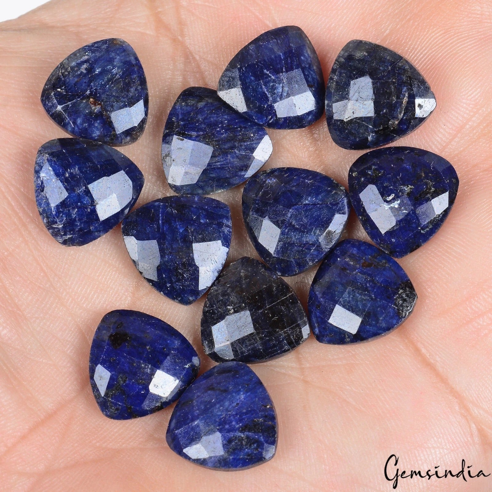 Blue Sapphire Lot, Loose Gemstone, Trillion Cut, Color Enhanced — 12 Pieces, 14x14mm, 107.30 Ct