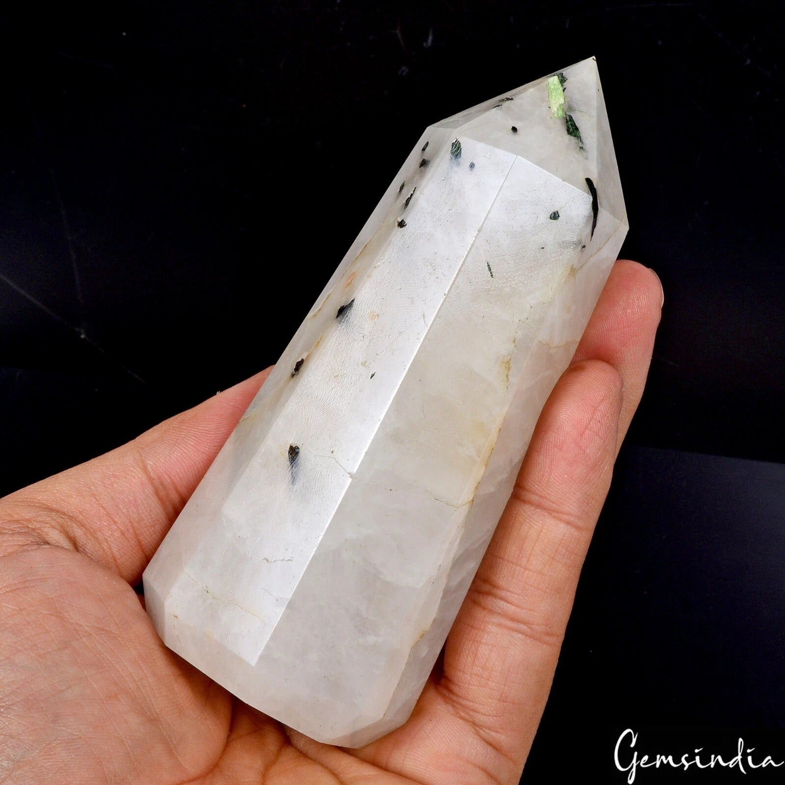 1900 Ct Natural Black Tourmaline Rutilated Quartz Crystal Point Obelisk Gem 4.5