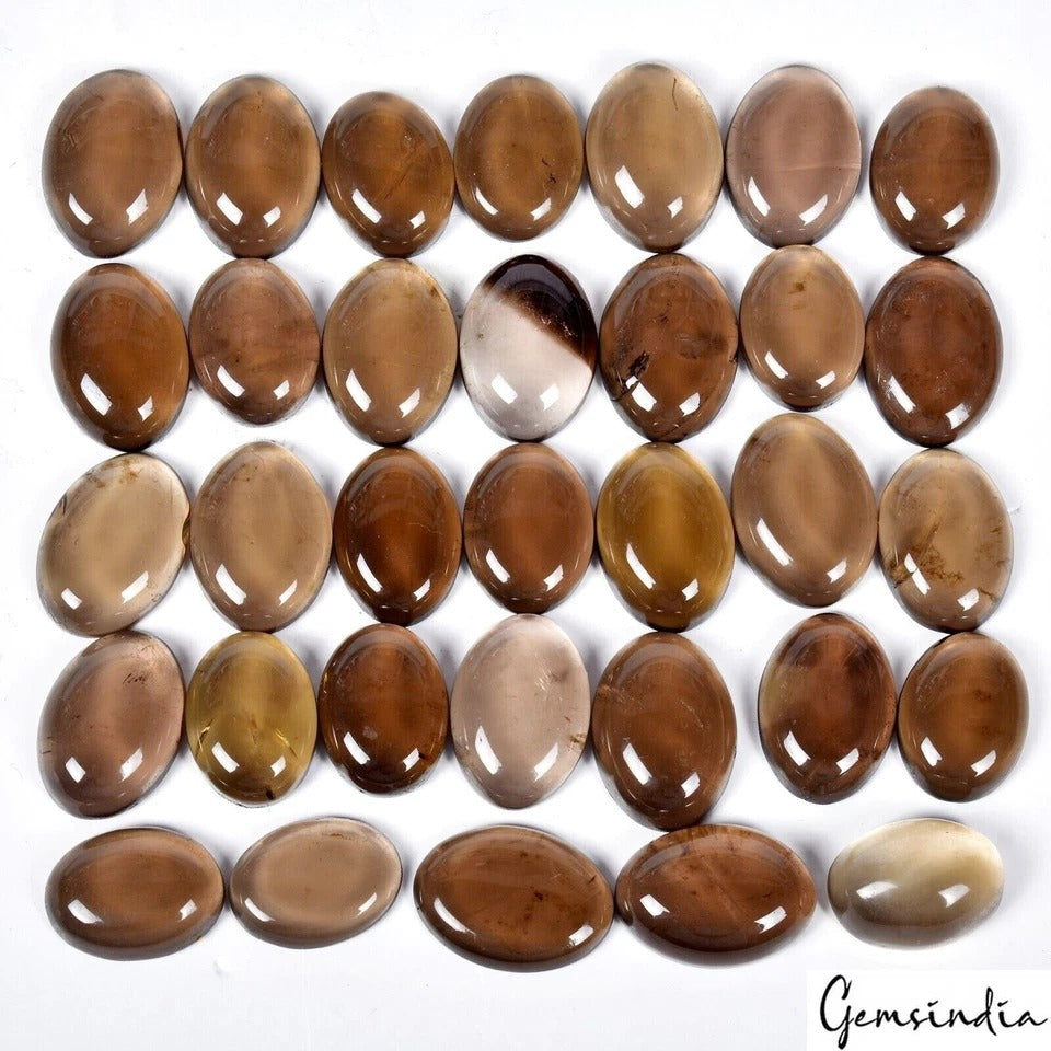 Smoky Quartz Lot, Cabochon — 33 Pieces, 15mm to 18mm, 300 Ct, Madagascar