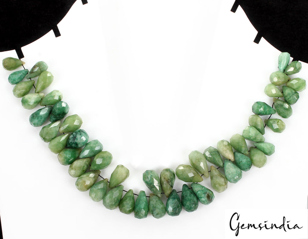 230 Cts/50 Pcs Natural Green Emerald Pear Checker Cut Loose Drill Briolette Gems