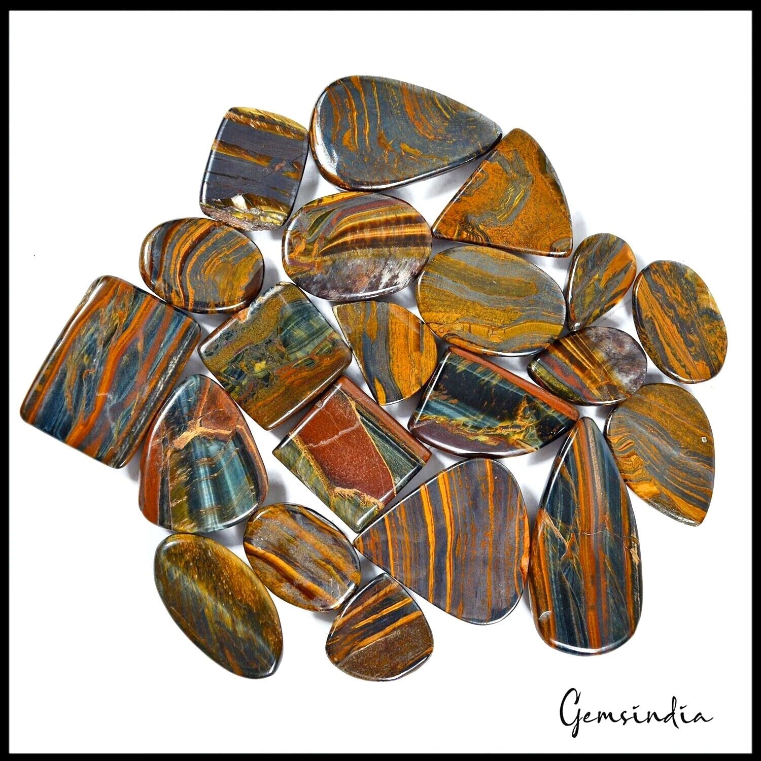 21 Pcs Natural Iron Tiger Eye 21-48mm Cabochon Loose Wholesale Gemstones Lot ~