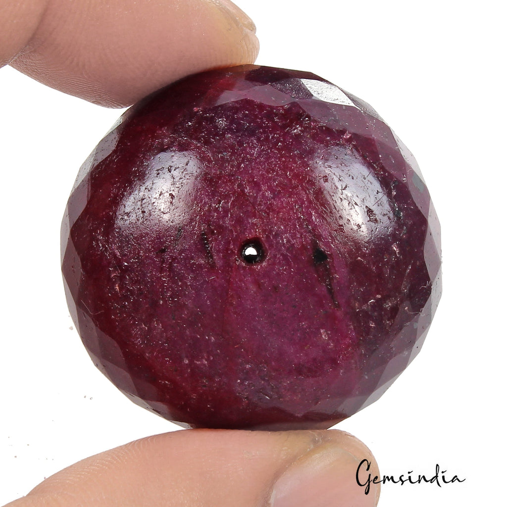 Certified 276 Cts Natural Red Ruby Round Checker Cut Huge Drilled Bead~34x20mm