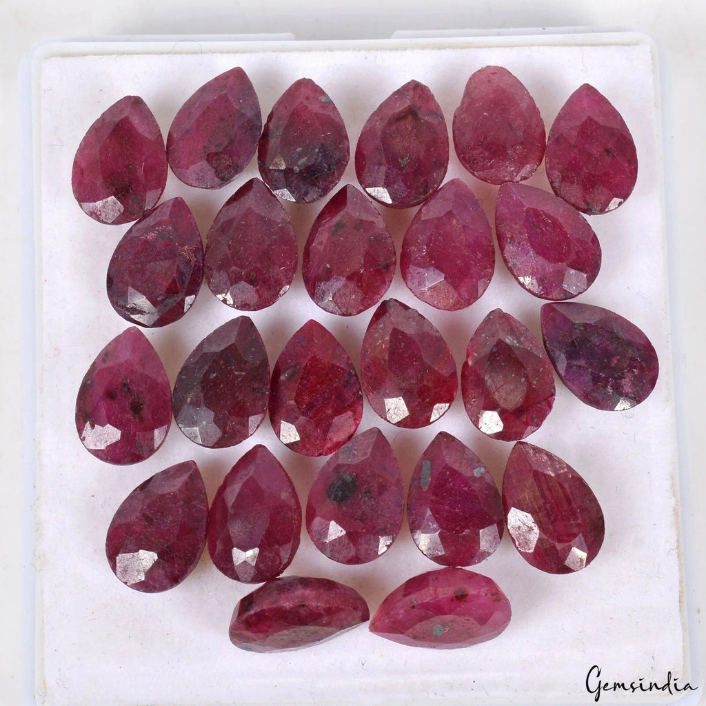 24 Pcs /11mm-12mm Natural Red Ruby Pear Faceted Loose Ring size Gemstones Lot~