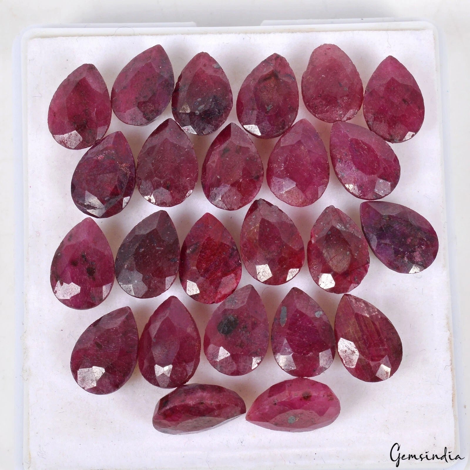 24 Pcs /11mm-12mm Natural Red Ruby Pear Faceted Loose Ring size Gemstones Lot~