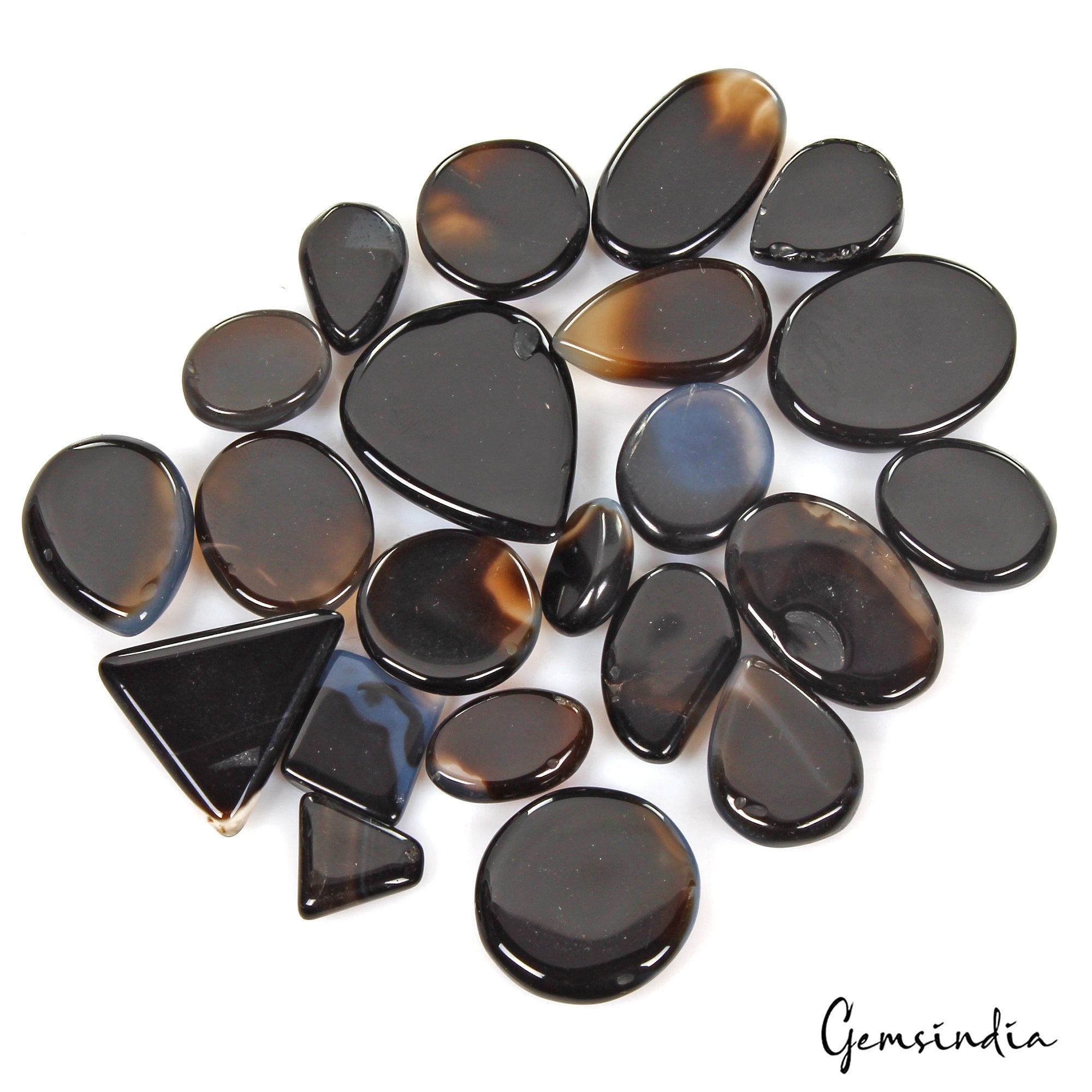 390 Cta/22 Pcs Natural Untreated Black Onyx Mixed Cab Wholesale Loose Gems Lot