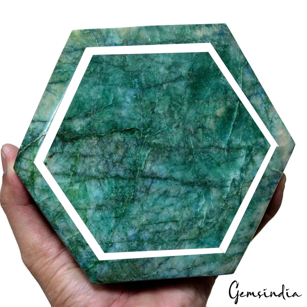 2.2 Kilo Natural Green Emerald Earth Mined Hexagon Cut Home Decor Gemstone