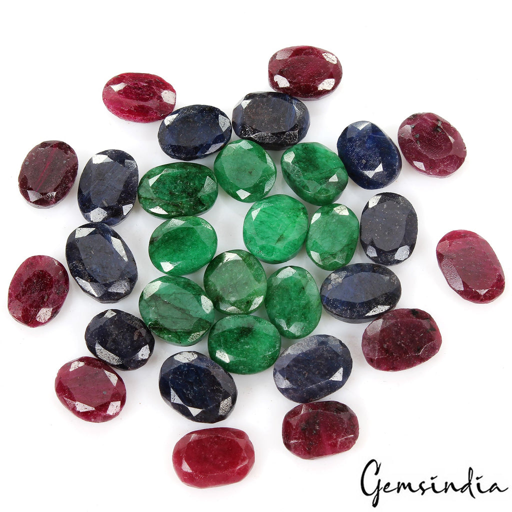 560 Cts/30 Pcs Natural Multi Color Ruby Emerald Sapphire Oval Cut Loose Gems Lot