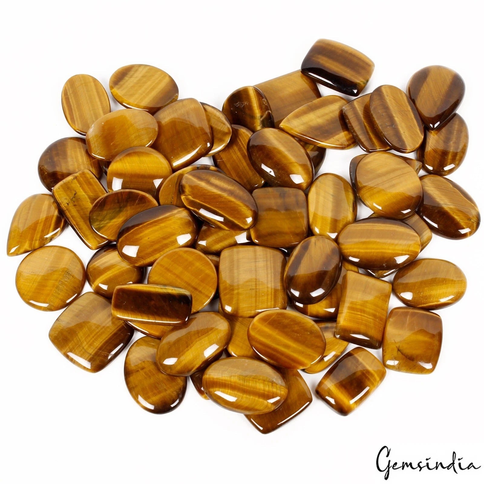 2270Ct Natural Yellow Brown Tiger Eye Mix Shape Cabochon Loose Gemstone 59Pc Lot