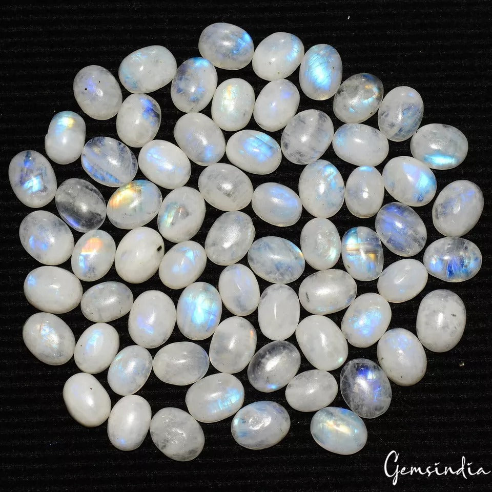 136.70 Cts/65 Pcs Natural Untreated Blue Shine Moonstone Oval Cab Loose Gems Lot