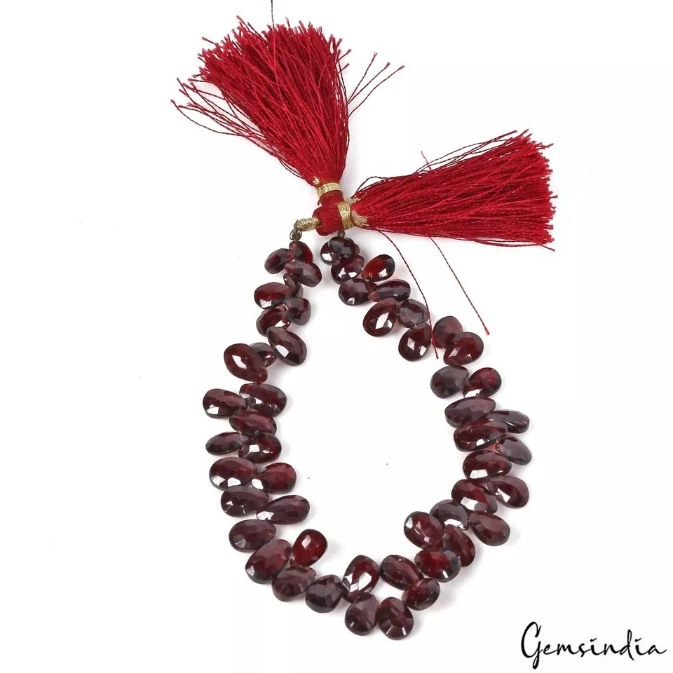 Rare Gem Natural Red Garnet Faceted Side Drilled Pear Bead/Briolettes ~8" Strand