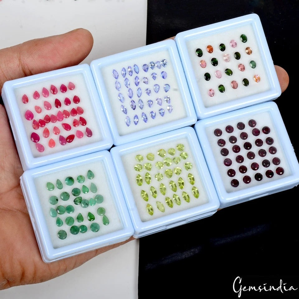 6 Lots Estate Genuine Semi Precious Mix Cut Multi Gemstones Collection ~68 Pcs