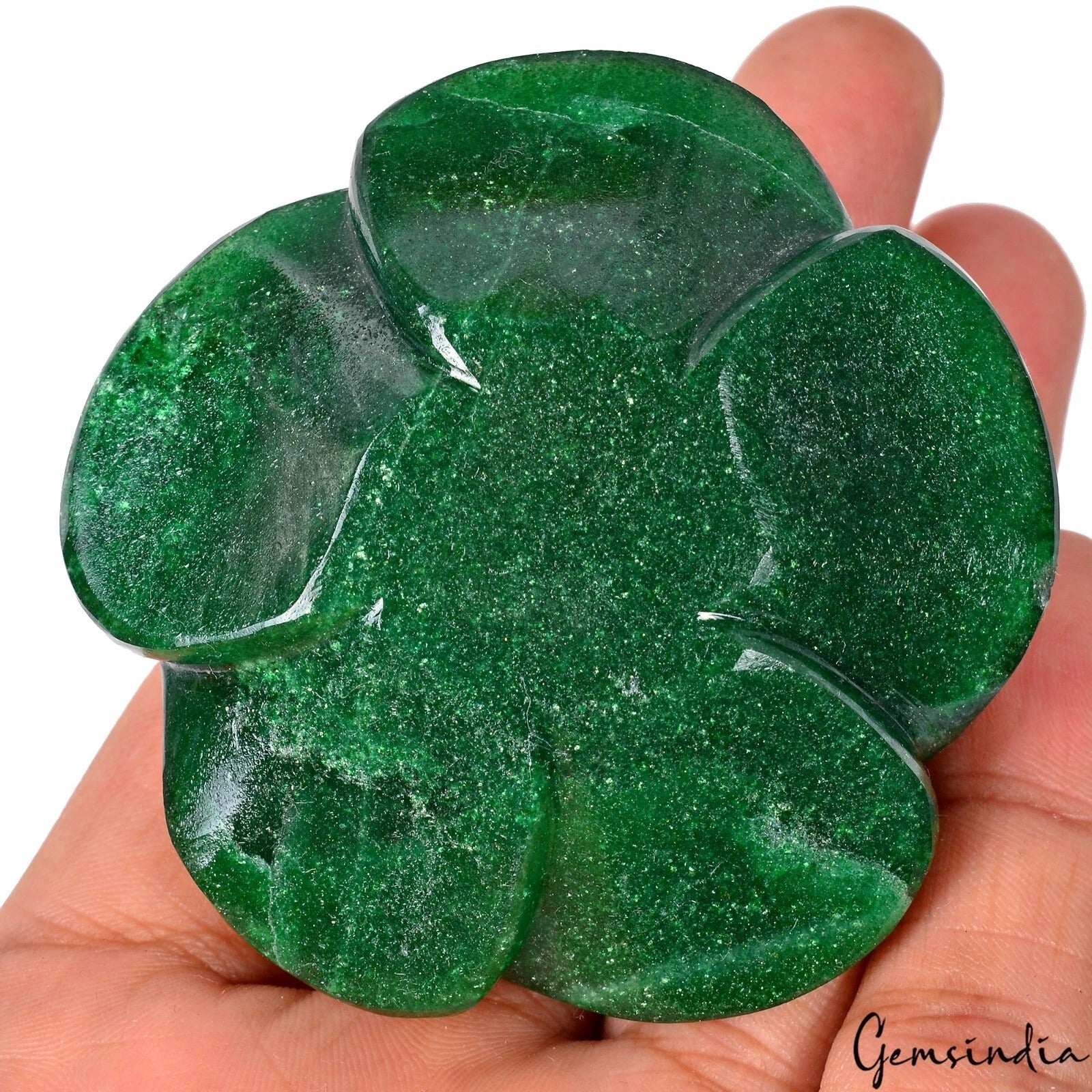 580 Ct Natural Untreated Green Aventurine Flower Rose Hand Carved Loose Gemstone