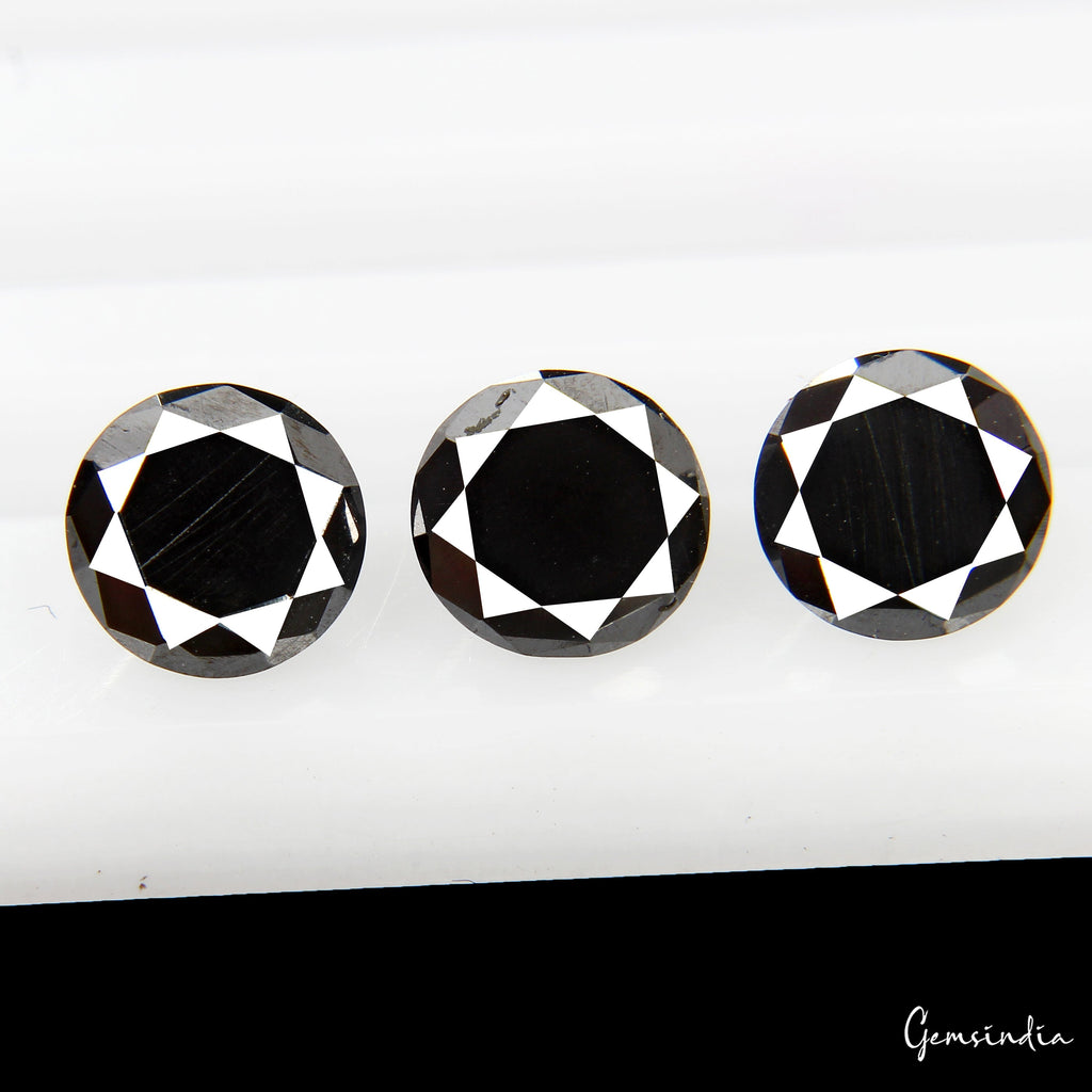 3 Pcs Black Moissanite Diamond 6mm Round Cut Top Quality Solitaire Gemstones