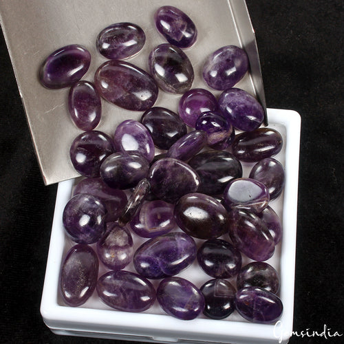 Amethyst Lot, Cabochon, Untreated, Purple — 38 Pieces, 15mm to 25mm, 600 Ct