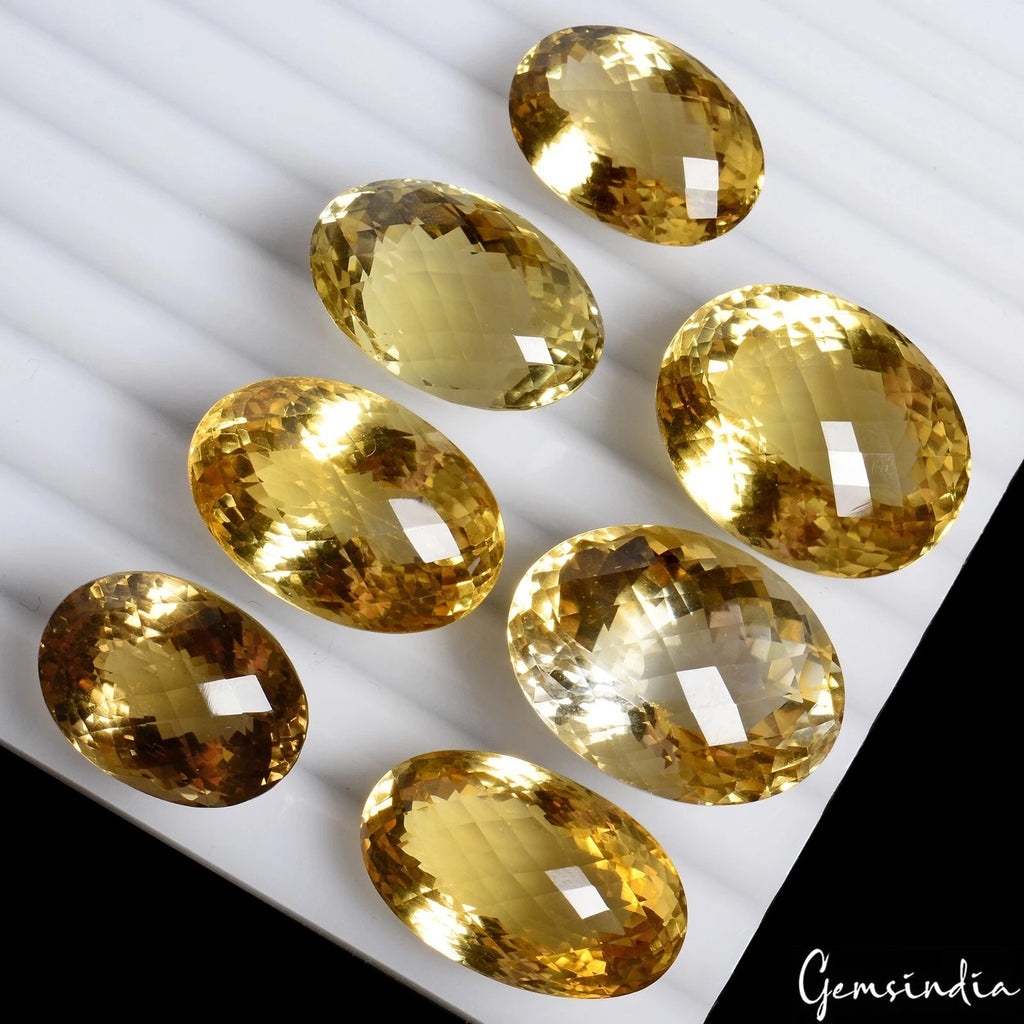 Citrine Lot, Loose Gemstone, Oval Checker Cut, Untreated — 7 Pieces, 22mm to 27mm, 288.70 Ct, Brazil