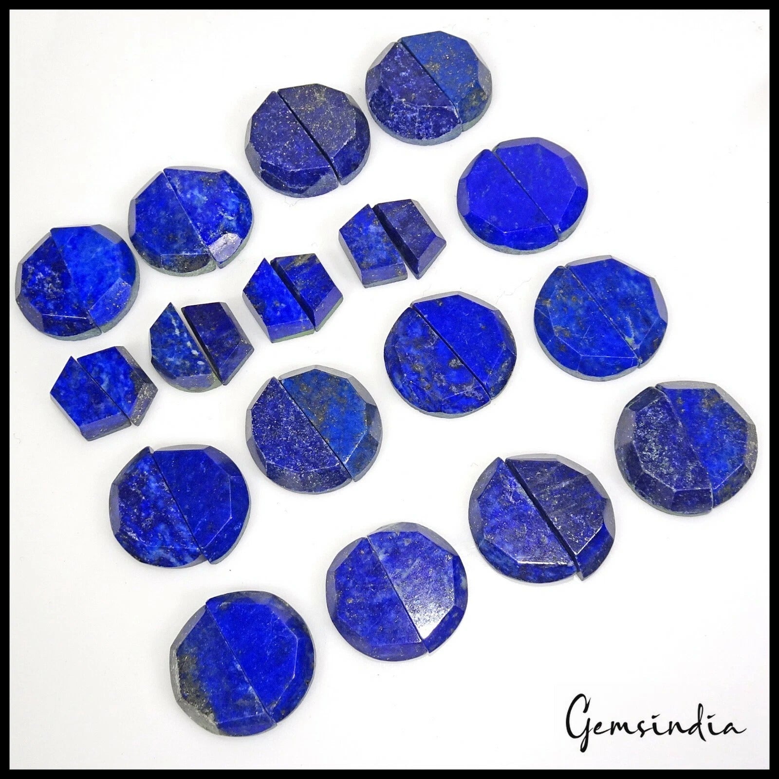 224.80 Cts/34 Pcs Natural Blue Lapis Lazuli 'D' Half Moon Checker Cut Loose Gems
