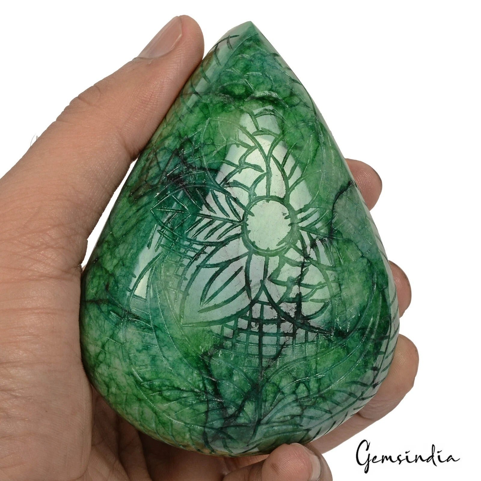 1670 Ct Natural Green Brazilian Emerald Pear Hand Carved Certified Loose Gems