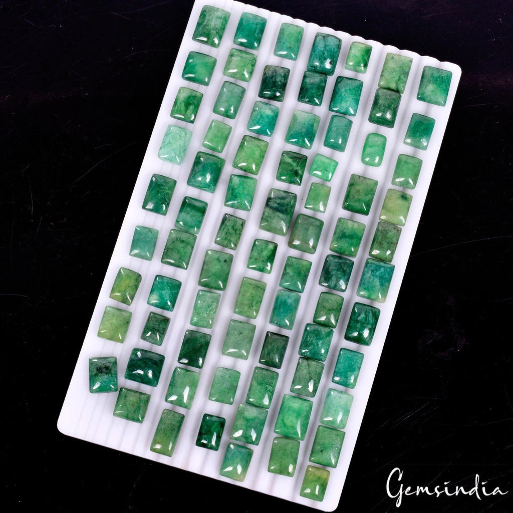 75 Pcs Natural Green Emerald Rectangular Cabochon Loose 10-20mm Gemstones~900 Ct