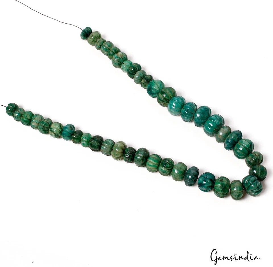 650 Ct Natural Green Brazilian Emerald Pumpkin Carving Loose Drilled Beads Gems