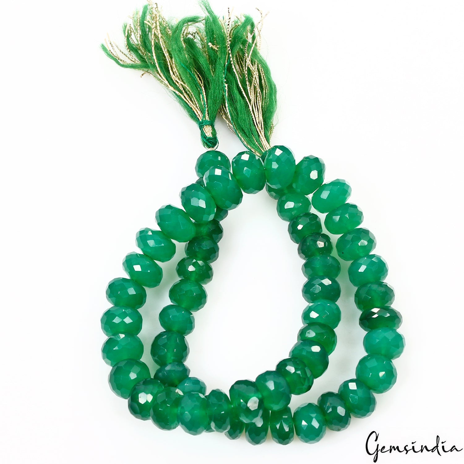186.60 Ct/54 Pcs Natural Green Onyx Round Cut Drilled 7-10mm Beads Strand -12.5"