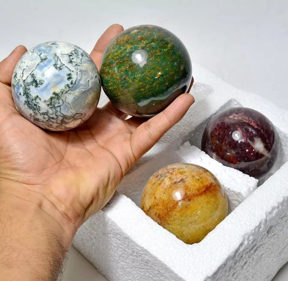 1.9 Kg/4 Pcs Natural Untreated Multi Color Crystal Healing Sphere/Balls Gems Lot
