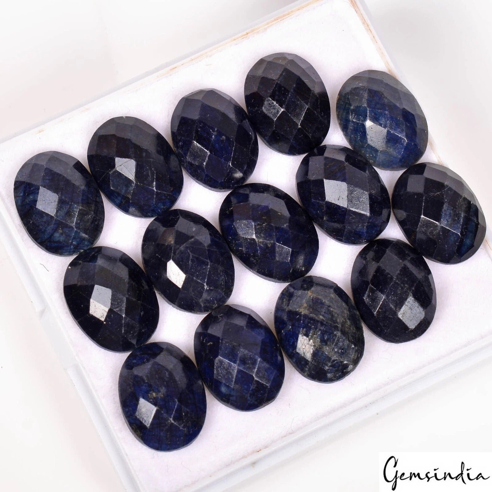 14 Pcs Natural Blue Sapphire Oval Checker Cut Loose Calibrated 15x11mm Gemstones