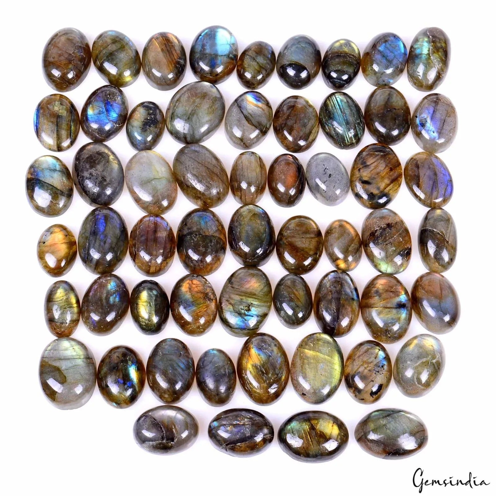 Labradorite Lot, Cabochon, Oval Cabochon, Untreated — 57 Pieces, 13mm to 18mm, 530 Ct, India