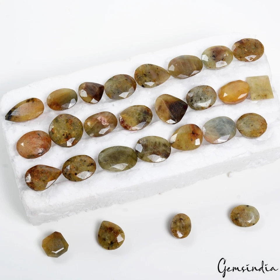 310 Ct Natural Untreated Yellow Brown Sapphire Mix Cut Loose Ring Size Gems~28Pc