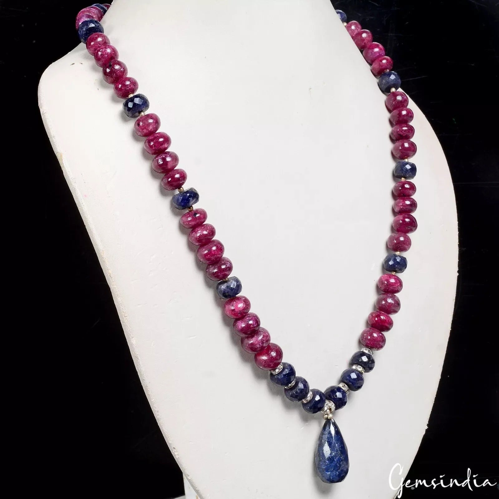 20" Beautiful Natural Ruby Sapphire Gemstone Handmade Necklace for Women 380 Ct