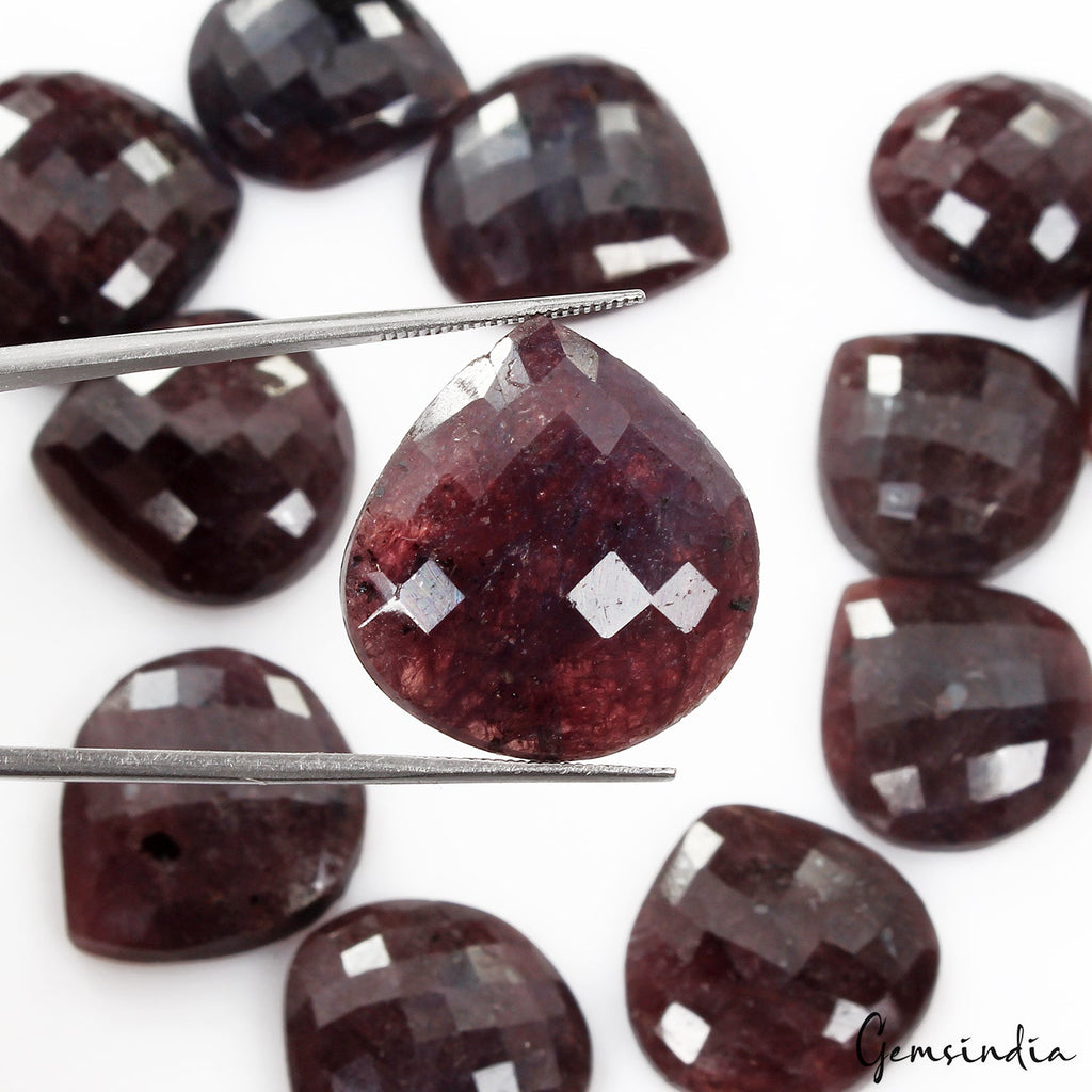 365 Ct Natural Red Blue Sapphire Pear Checker Cut Flat Back Loose Gemstones 12Pc