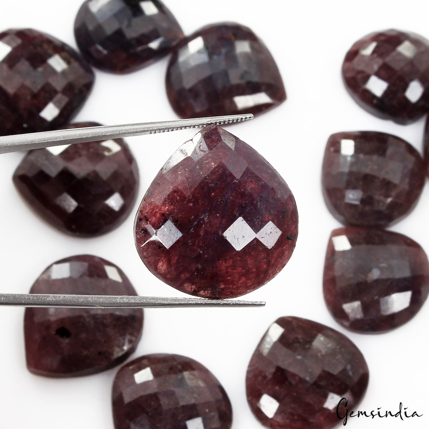 365 Ct Natural Red Blue Sapphire Pear Checker Cut Flat Back Loose Gemstones 12Pc