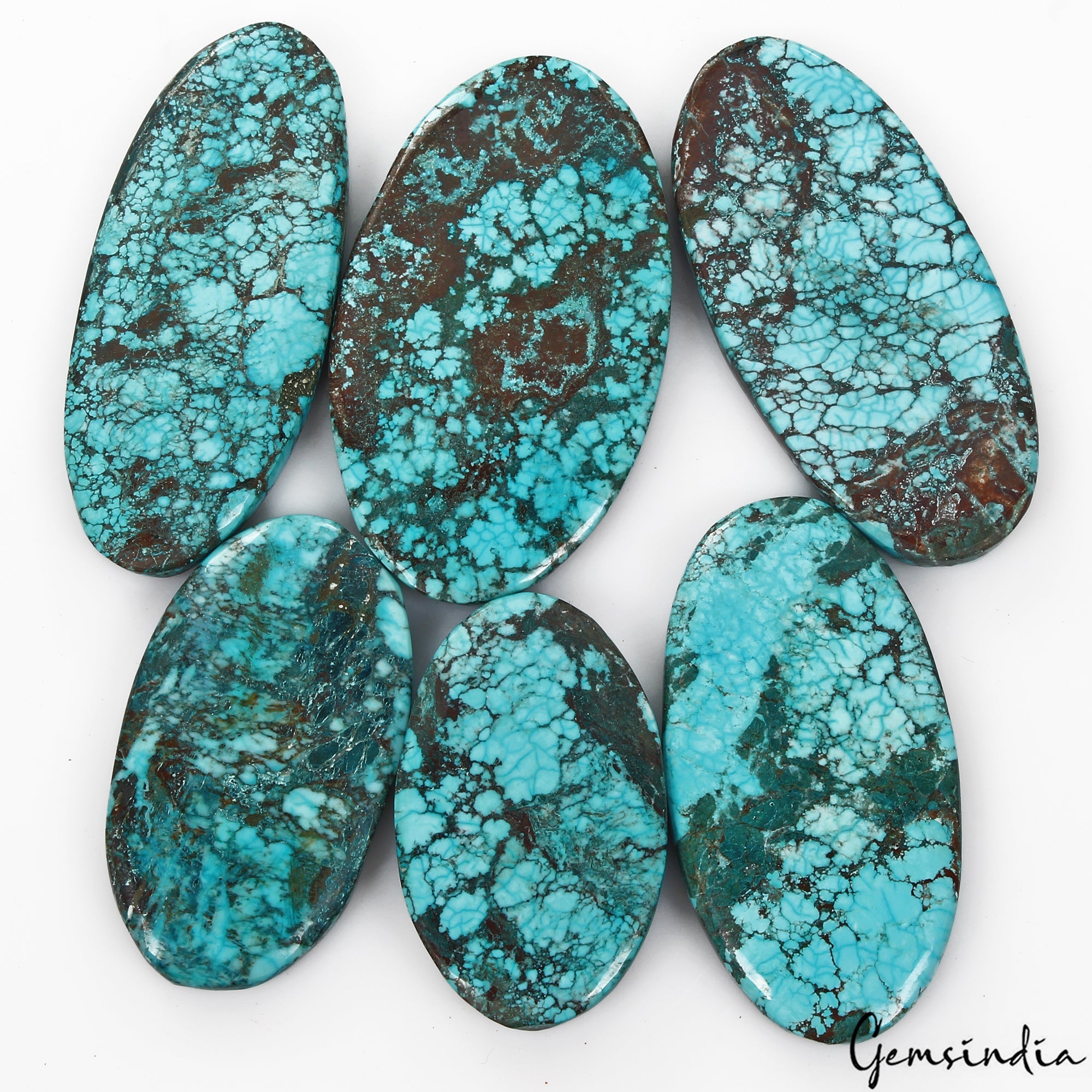 570 Cts/6 Pcs Natural Spiderweb Blue Turquoise Oval Cab Loose Gems Wholesale Lot