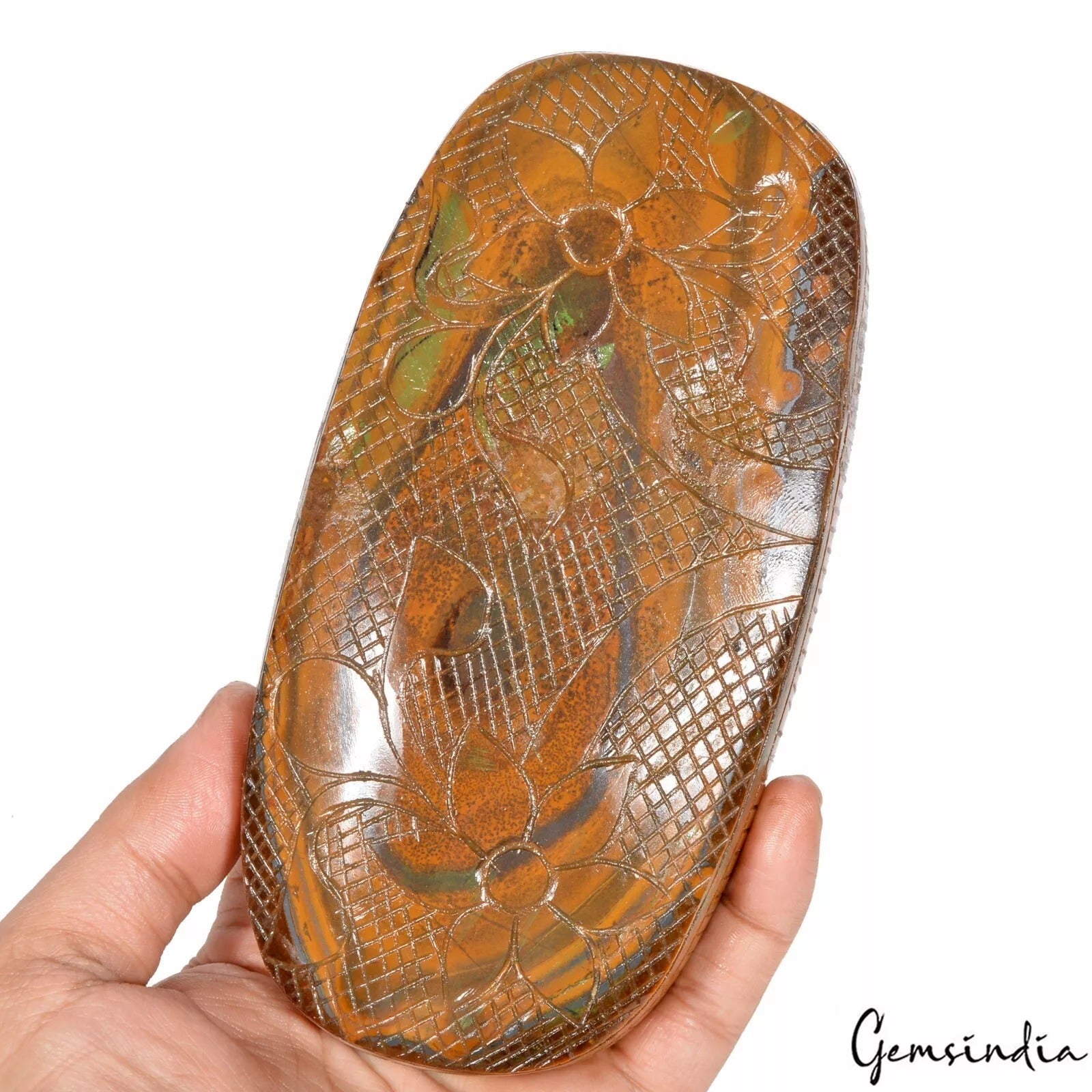 4200 Cts 100% Natural Tiger Eye Carving Oval Floral Carved Gemstone 165x85x29mm