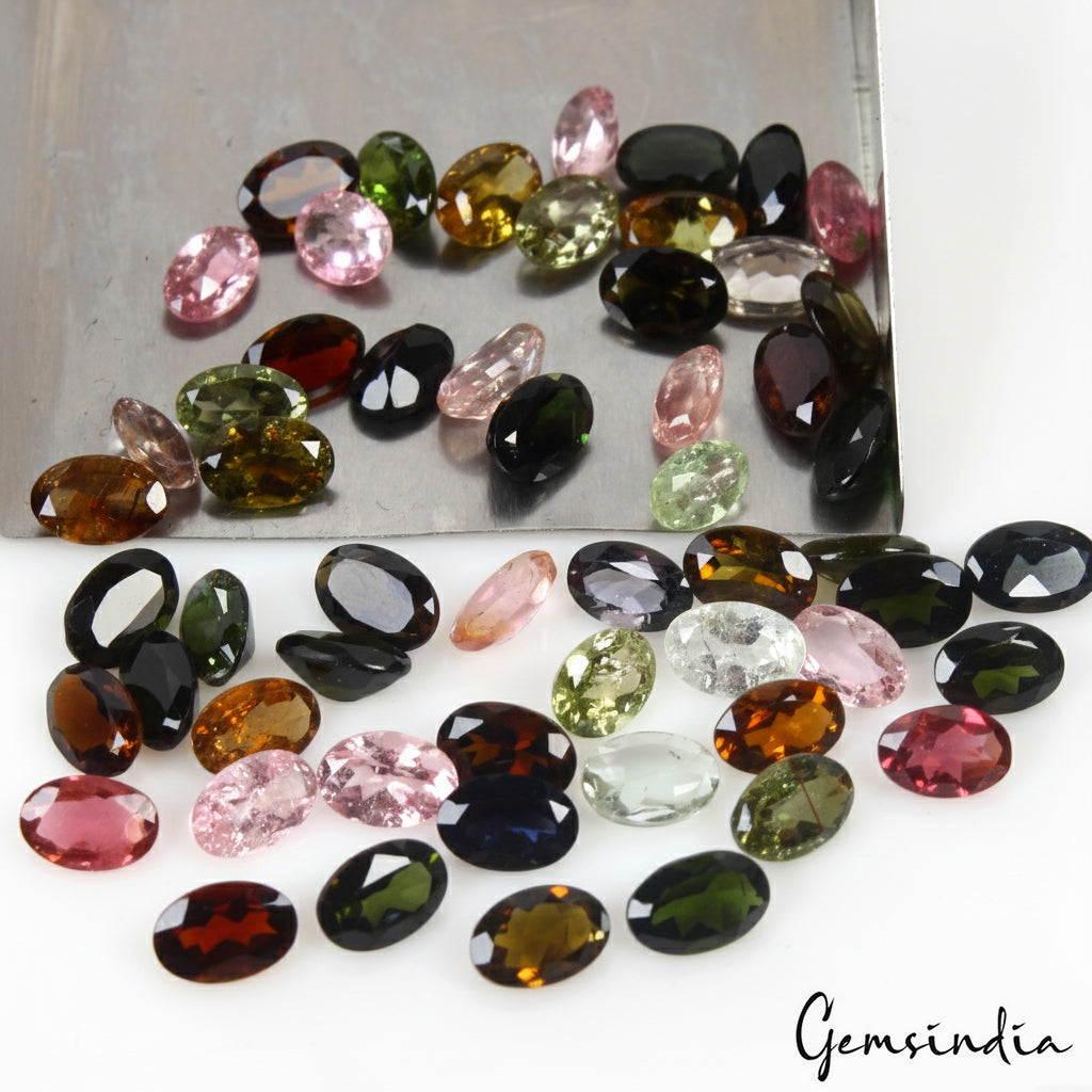 24.00 Cts Excellent Oval Cut Natural Multi Color Tourmaline 57 Pcs Loose Gems