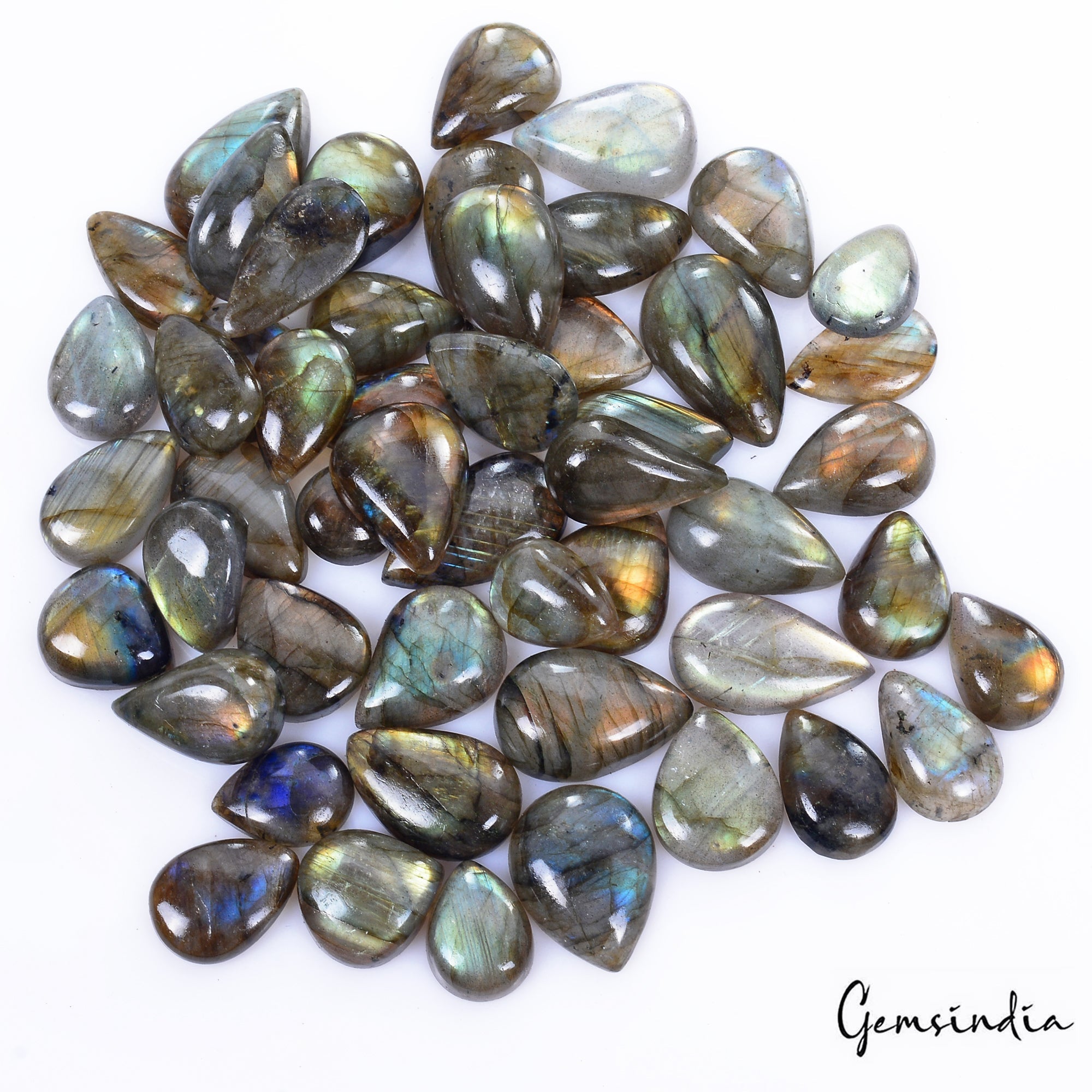 590 CtS/51 Pcs Natural Untreated Color Play Multi Shine Labradorite Mix Cab Gems