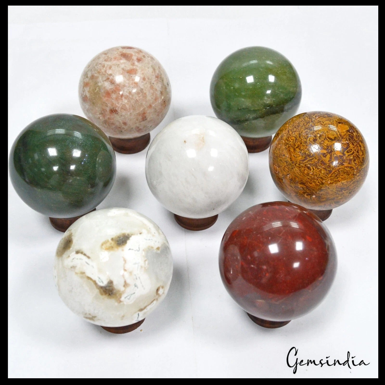 Multi-Gemstone Sphere, Untreated — 7 Pieces, 55mm to 57mm, 1.78 Kg (8900 Ct)