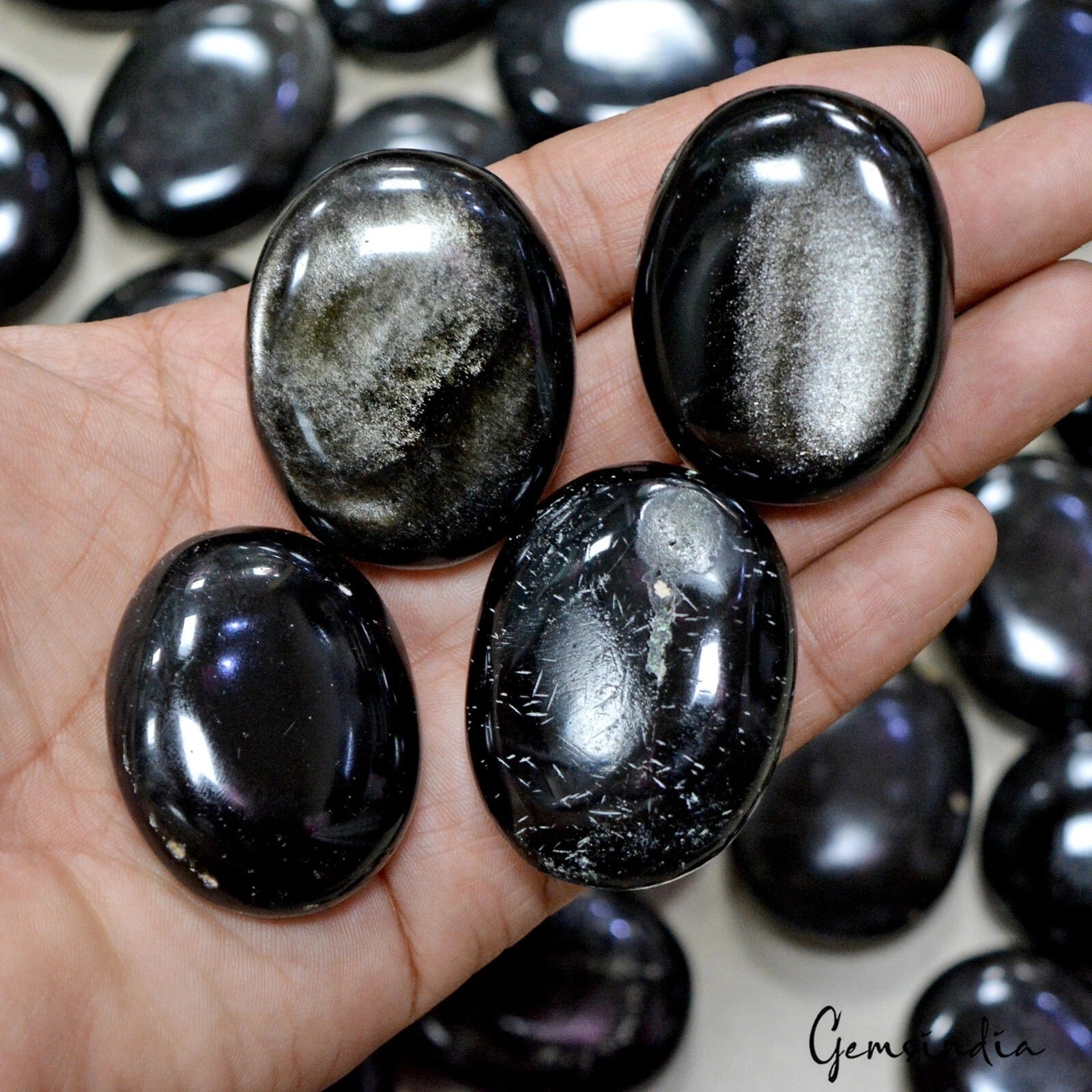 Oval Cab Palm Stones Bulk Lot Wholesale Crystal Black Obsidian Gemstones~ 2.4 Kg