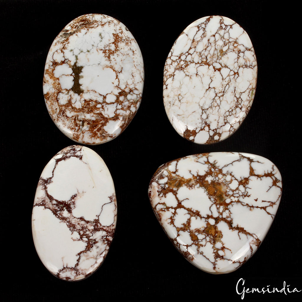 560 Cts/4 Pcs Natural Spiderweb Untreated White Buffalo Turquoise Cab Loose Gems