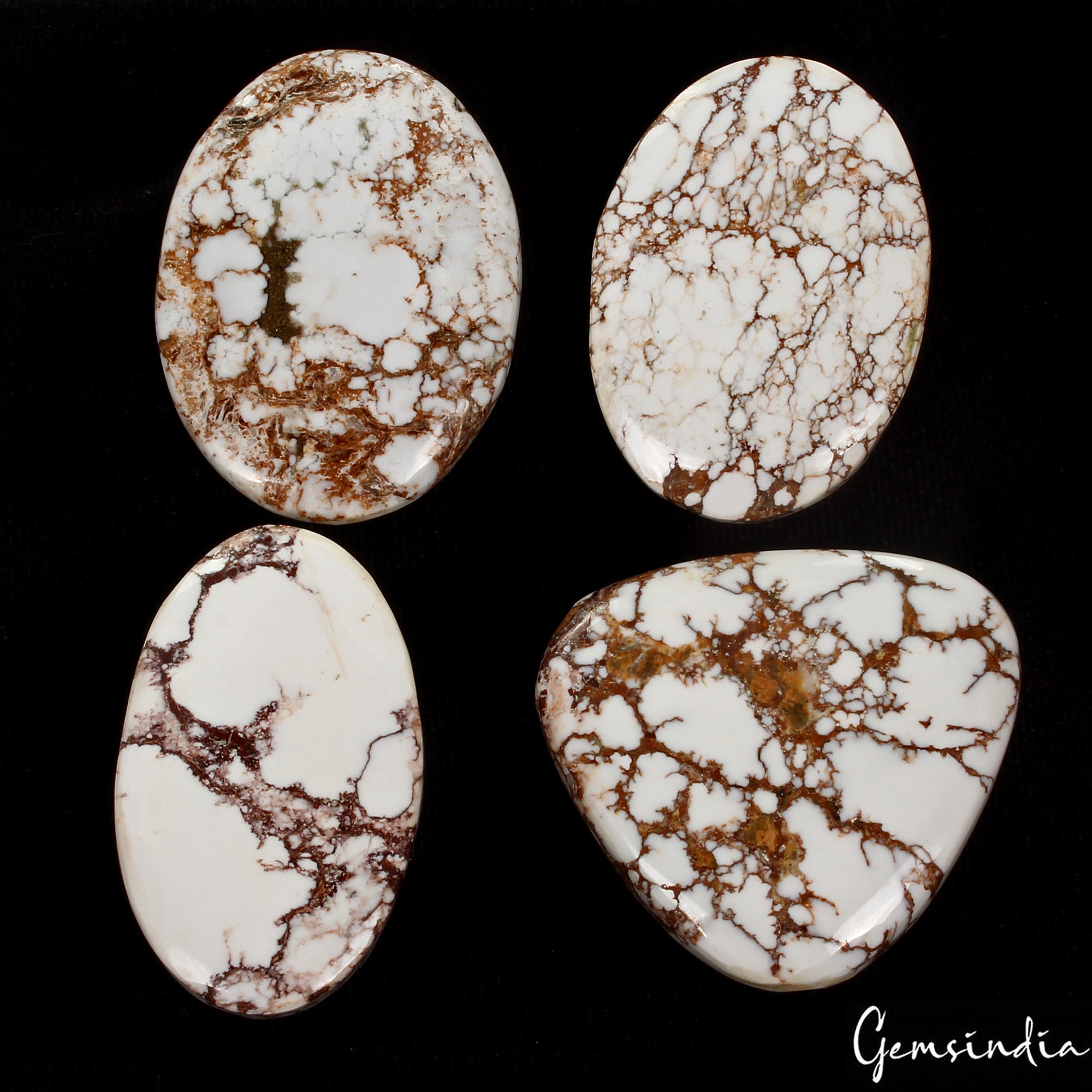 560 Cts/4 Pcs Natural Spiderweb Untreated White Buffalo Turquoise Cab Loose Gems