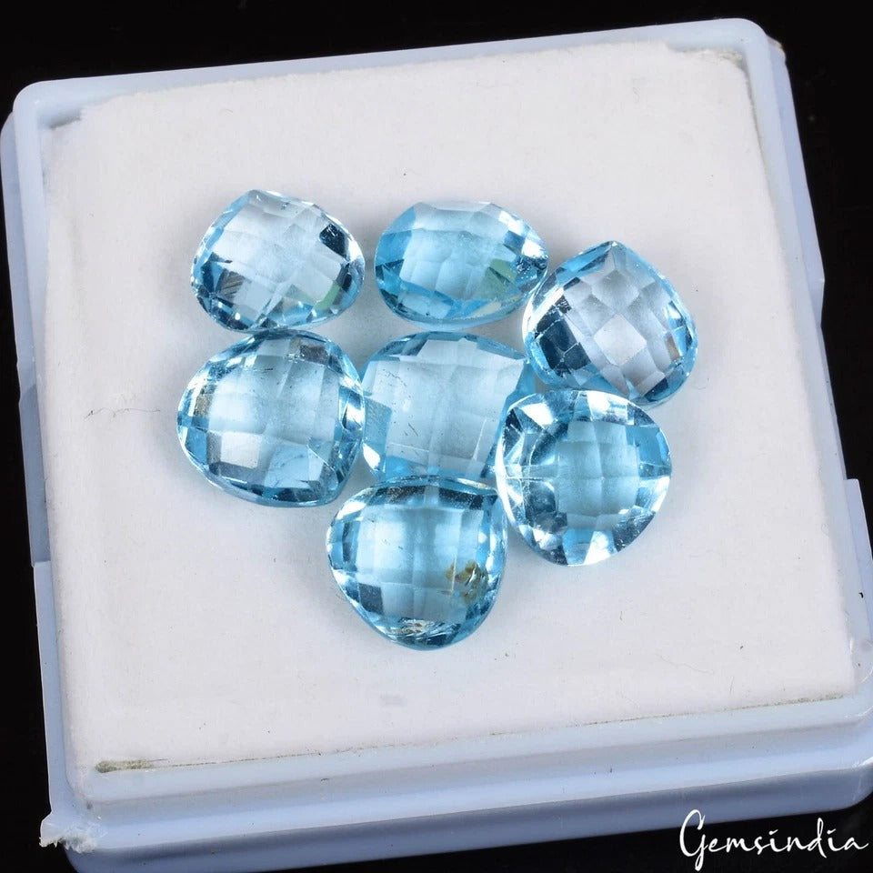 Blue Topaz Lot, Loose Gemstone, Pear/Heart Checker cut, Untreated — 7 Pieces, 9x9mm, 22.50 Ct