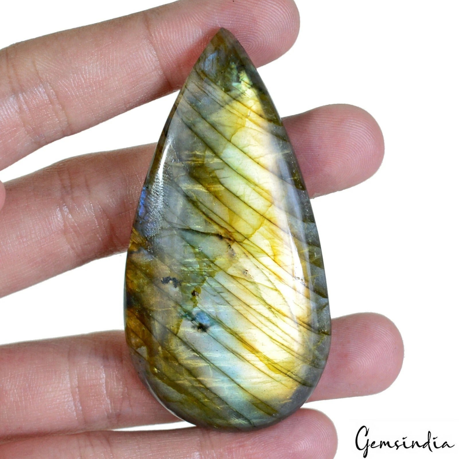 150.00 Ct Natural Untreated Yellow Shine Labradorite Pear Certified Size Gems