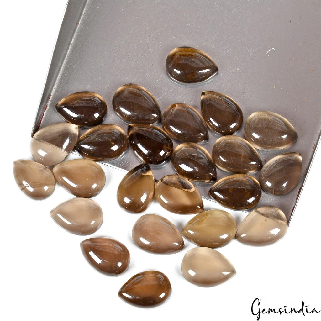 120 Ct/24 Pcs Natural Untreated Smoky Quartz Pear Cab Calibrated 13x9mm Gems Lot
