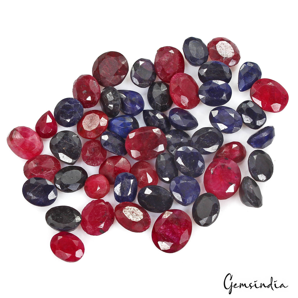 139.10 Cts/51 Pcs Natural Red Ruby Blue Sapphire Mix Cut Loose Gems For Jewelry