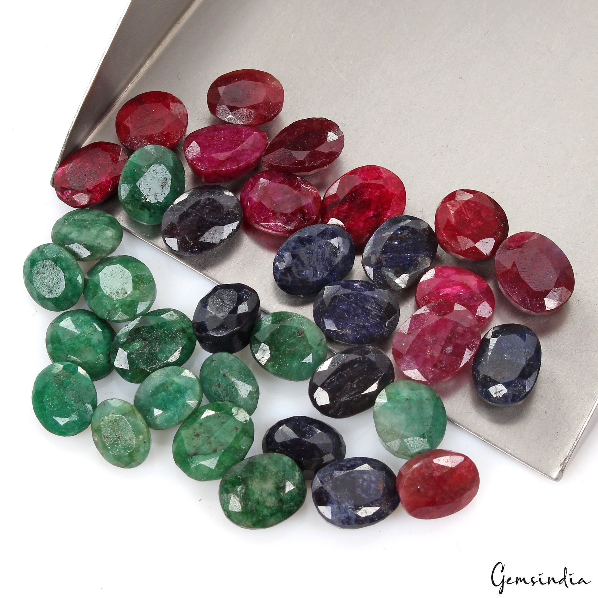 198.20Ct/35 Pcs Natural Red Ruby Green Emerald Blue Sapphire Mix Cut Loose Gems
