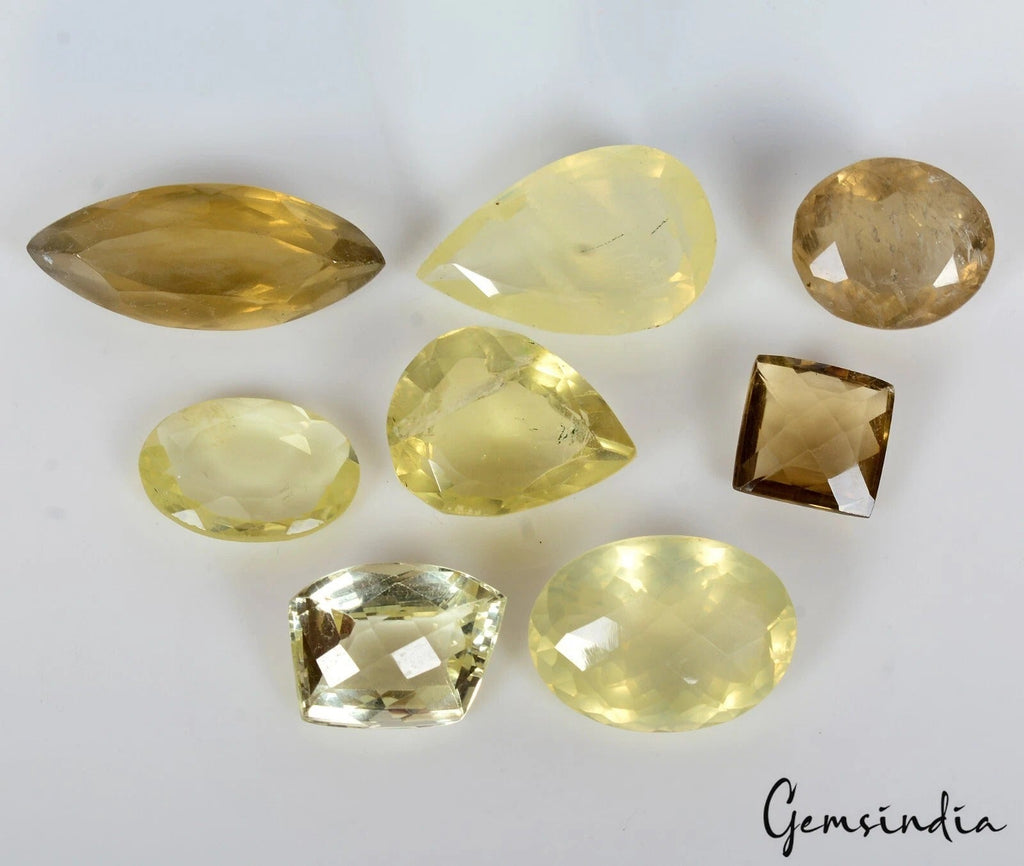 350 Ct/8 Pcs Natural Untreated Brazilian Lemon Quartz Citrine Mix Cut Loose Gems
