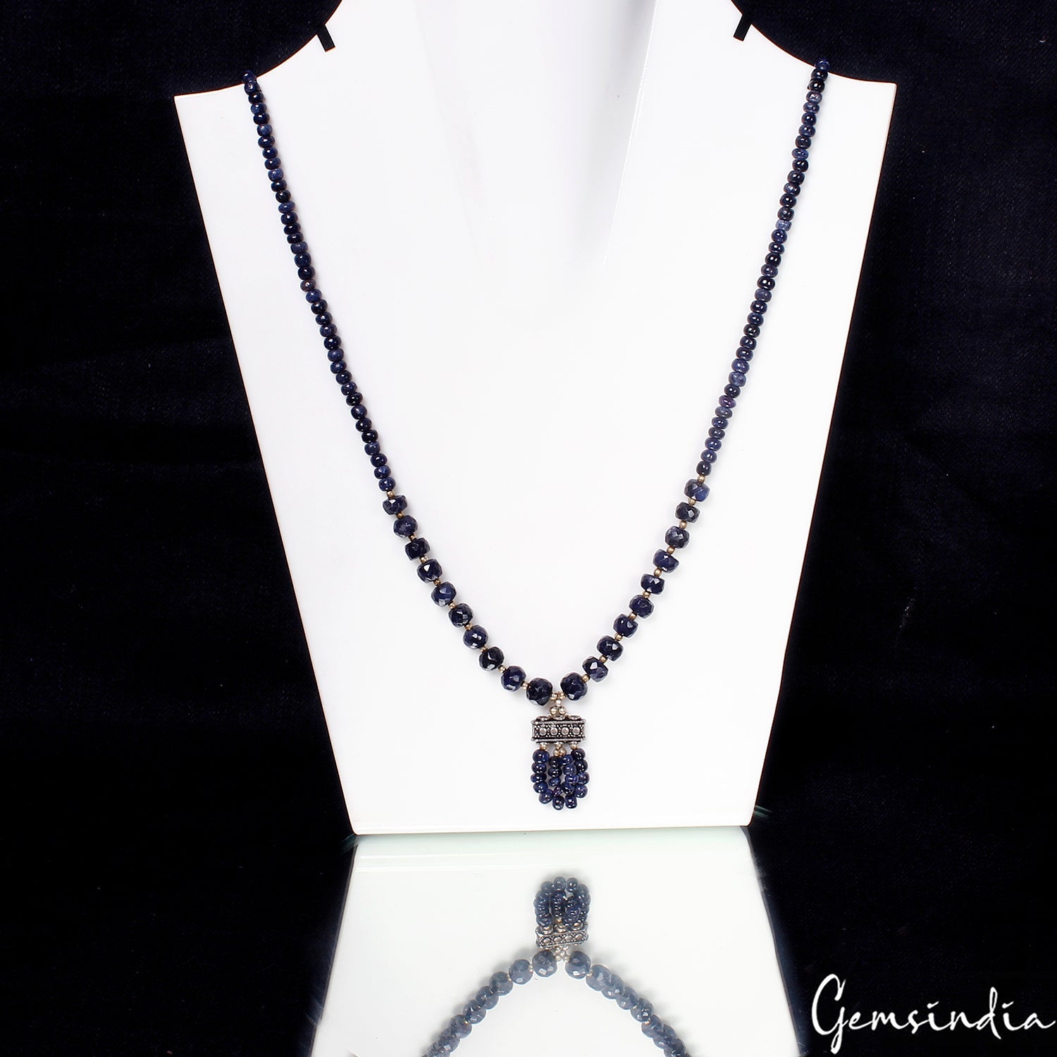 Handmade 21" Natural Sapphire Gemstone Beaded Blue Necklace for Women ~ 160.40Ct