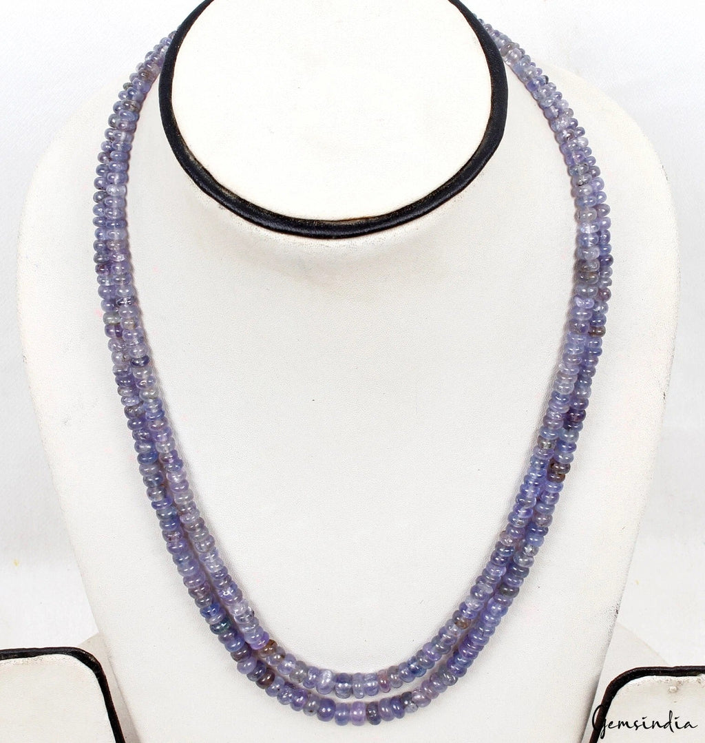 310 Cts Natural Blue Tanzanite Round Beaded Handmade Double Strand Necklace 21"