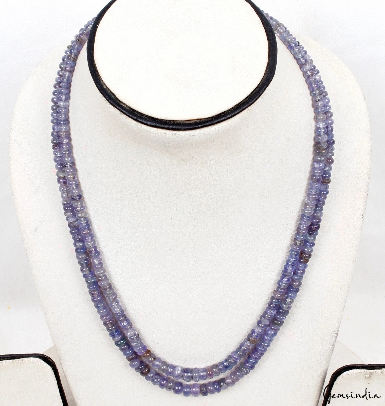 310 Cts Natural Blue Tanzanite Round Beaded Handmade Double Strand Necklace 21"