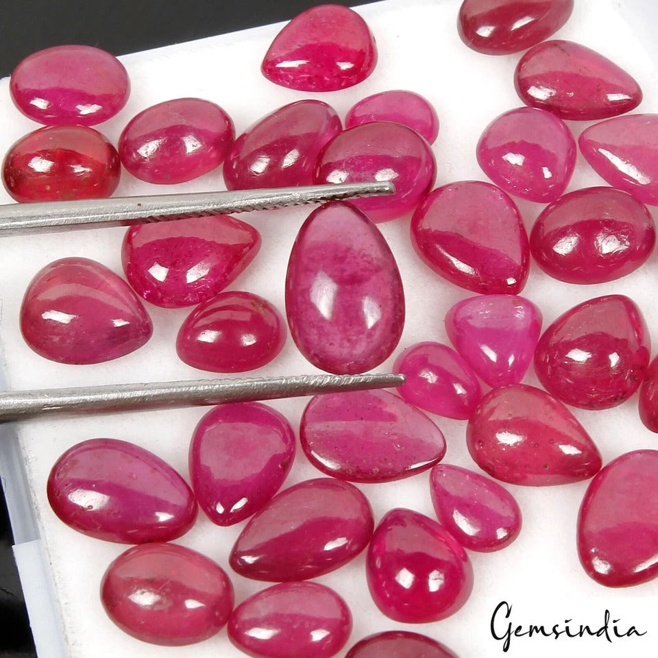 Mix Cabochon 5-10mm Heated Top Red Pink Certified Ruby Mozambique Gemstone~ 35Pc